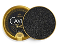 Hackleback Caviar tin, dark grey sturgeon caviar pearls with silvery sheen