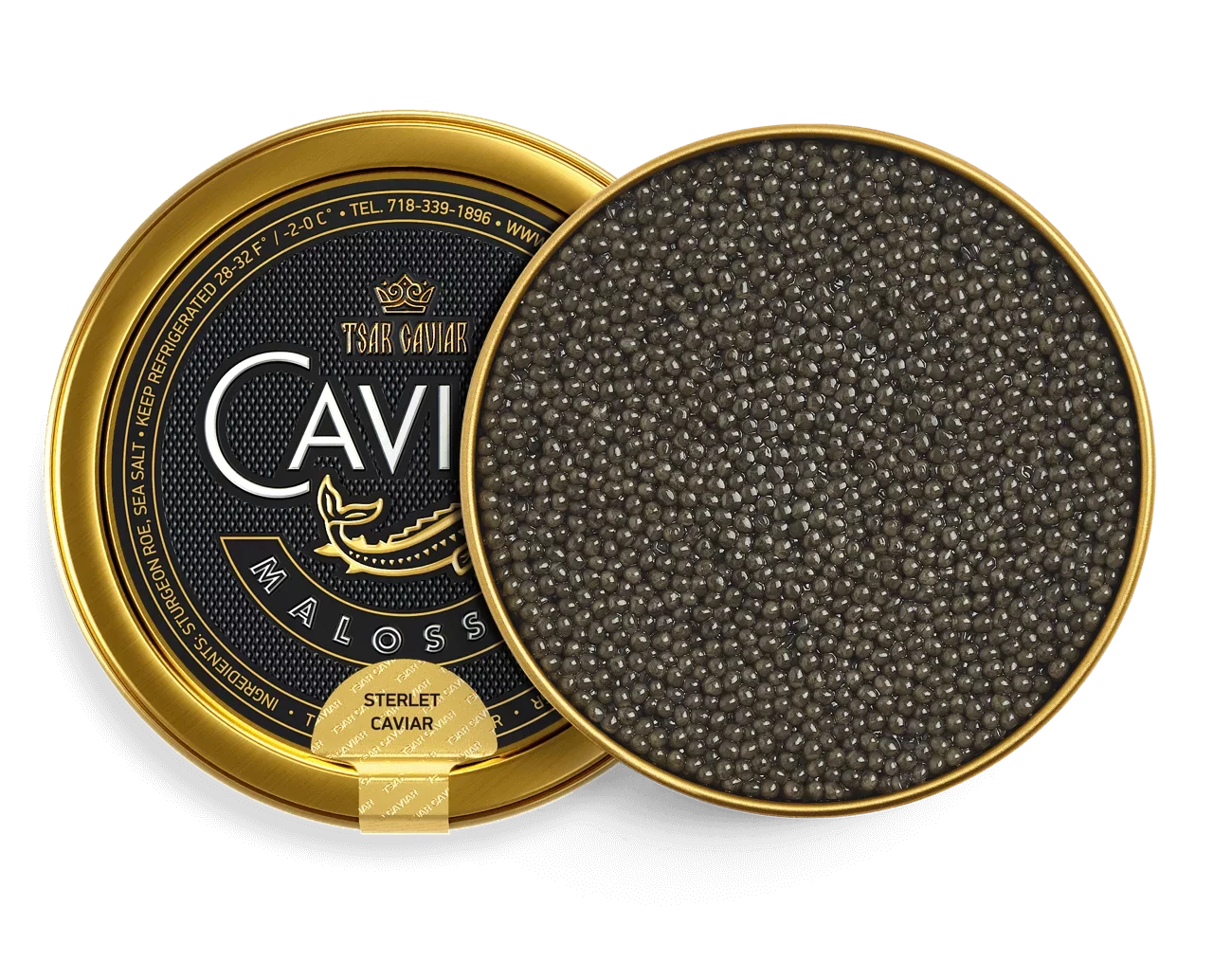 Sterlet Caviar tin, small silvery sturgeon caviar pearls