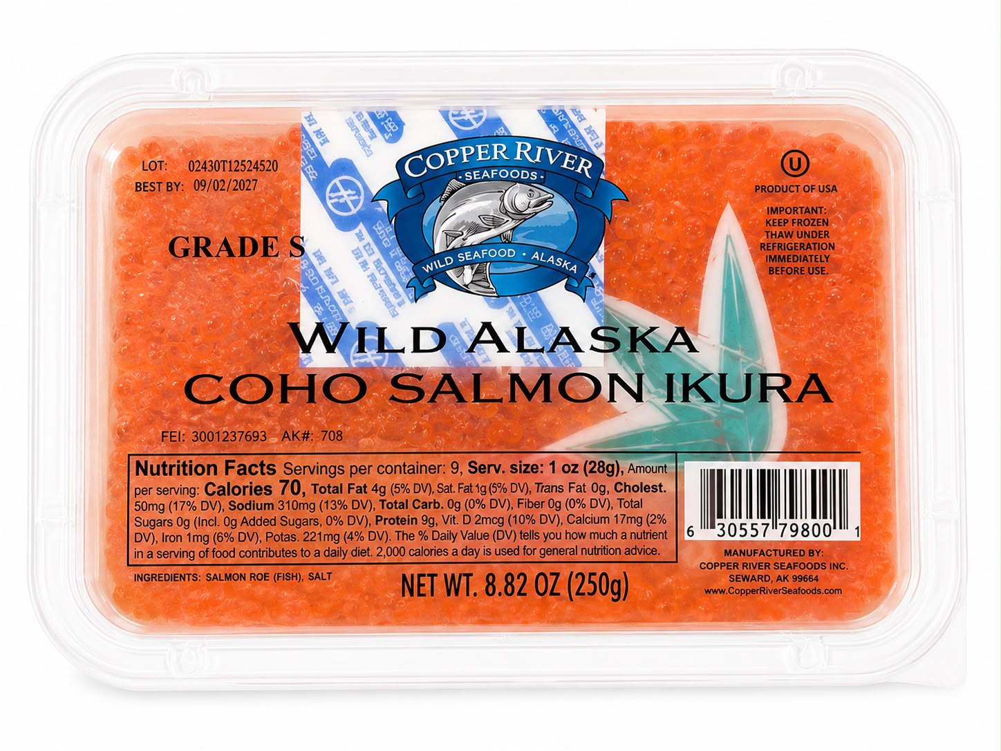 Copper River Wild Alaska Coho Salmon Ikura, glossy orange-red salmon roe