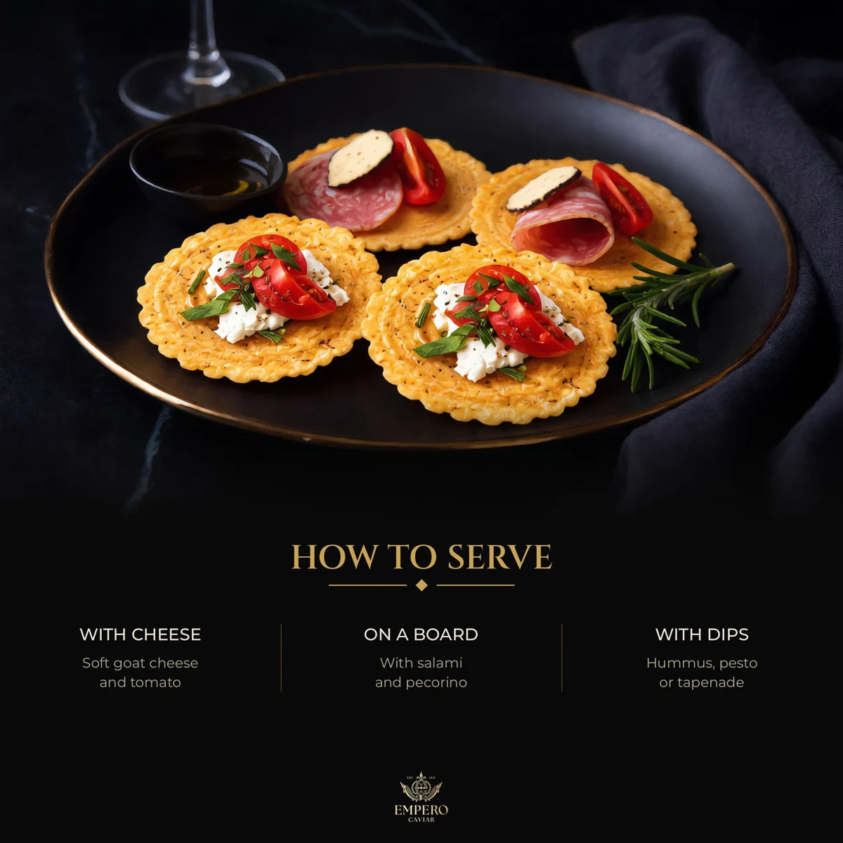How to serve rosemary crisps with cheese, charcuterie and dips