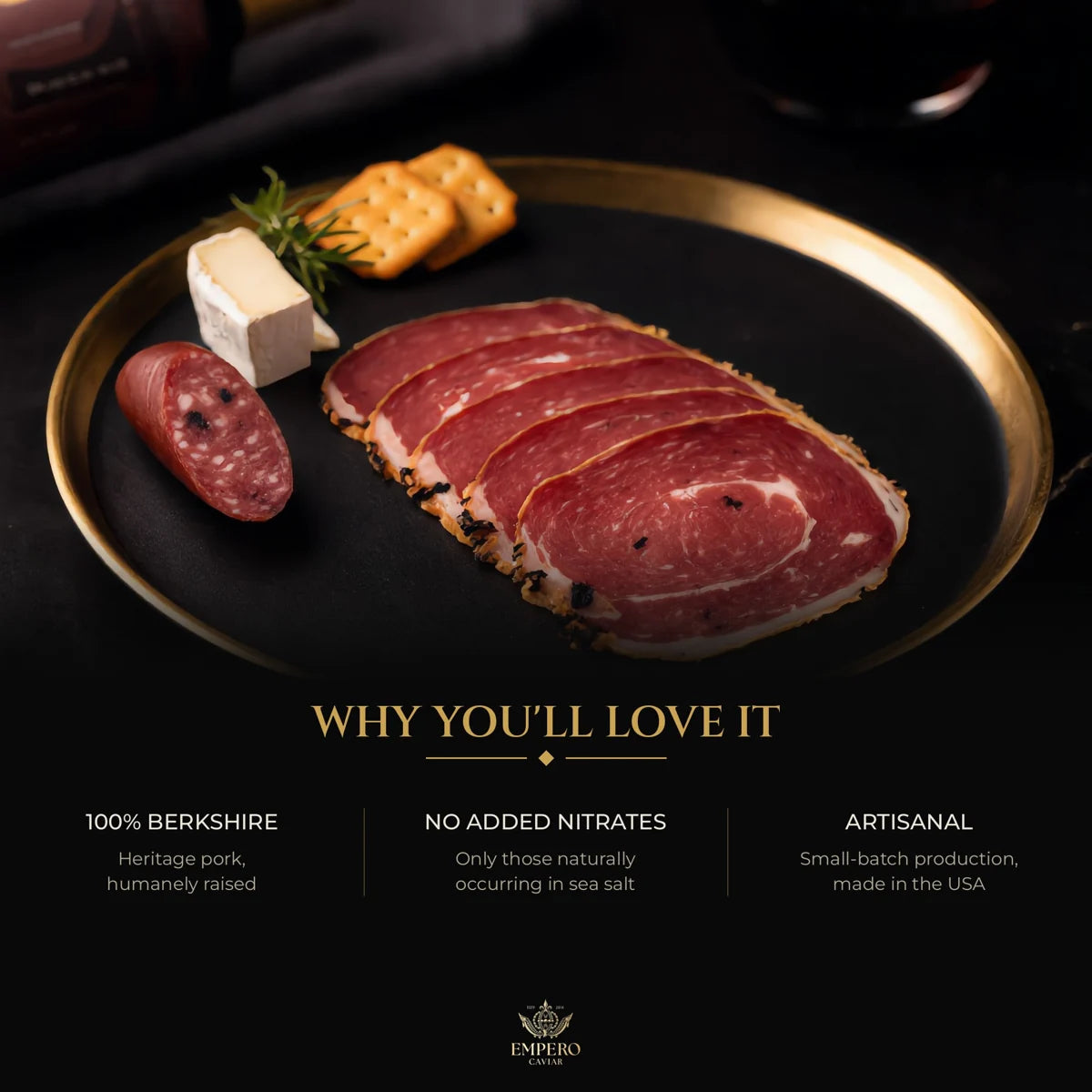 Truffle salami on a charcuterie plate – artisanal, Berkshire pork