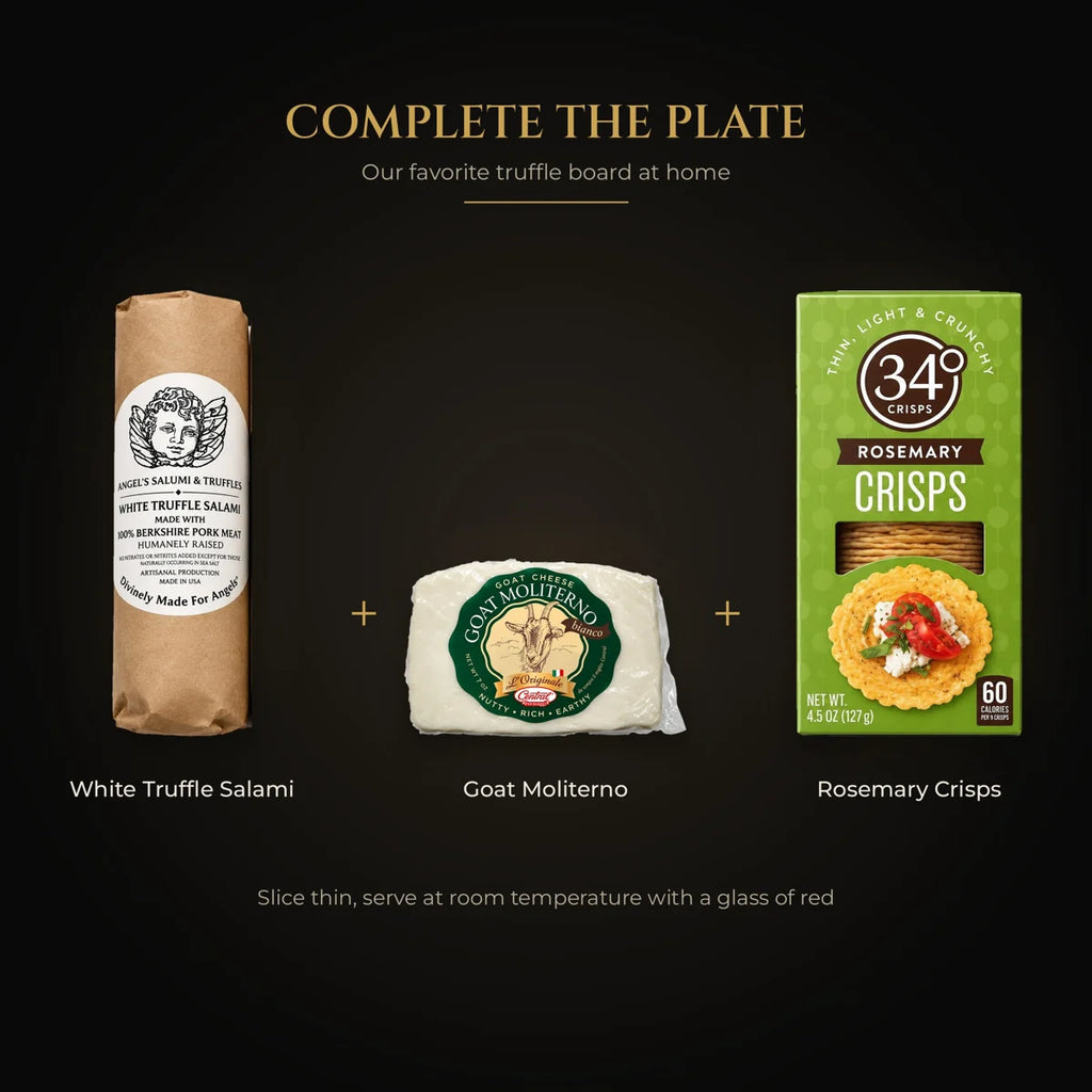 Truffle salami board: white truffle salami, goat Moliterno and rosemary crisps