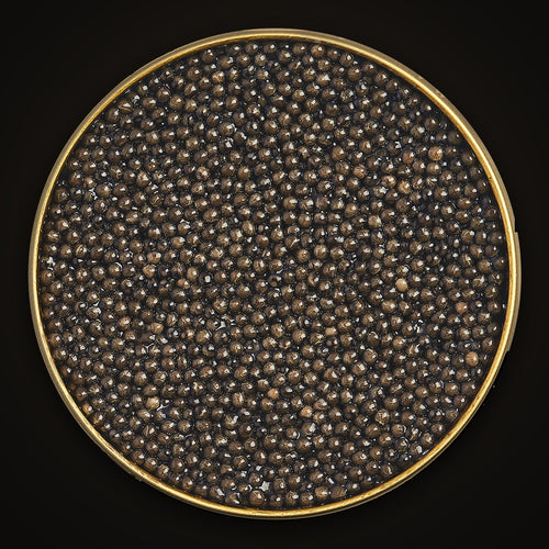 Baerii Sturgeon Classic Caviar close-up: the pearls in an open Empero tin