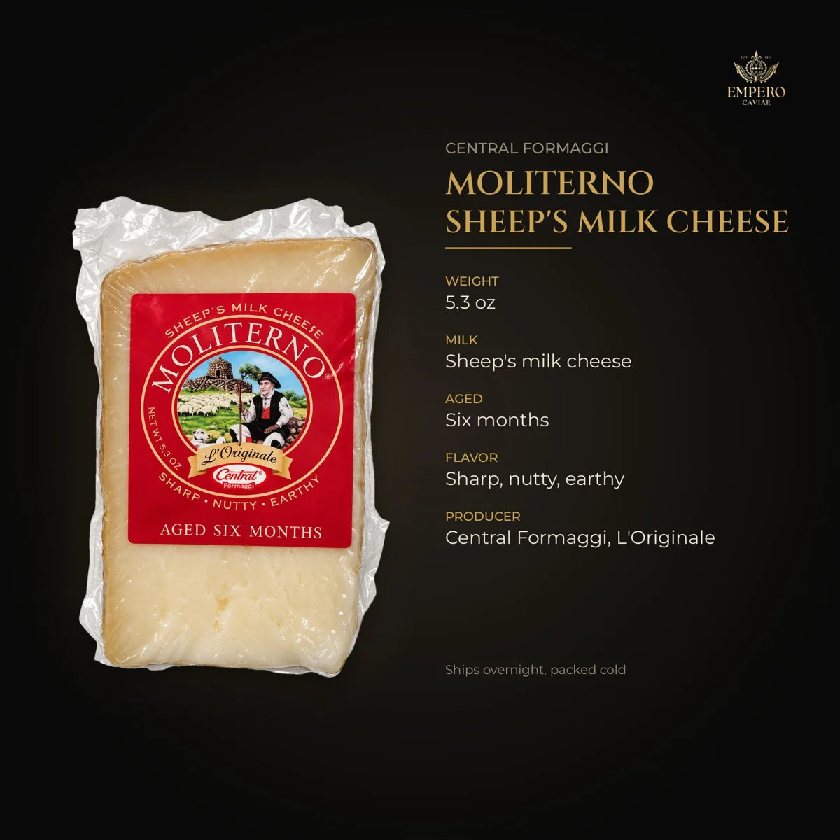 Moliterno details – sheep's milk, aged 6 months, sharp and nutty