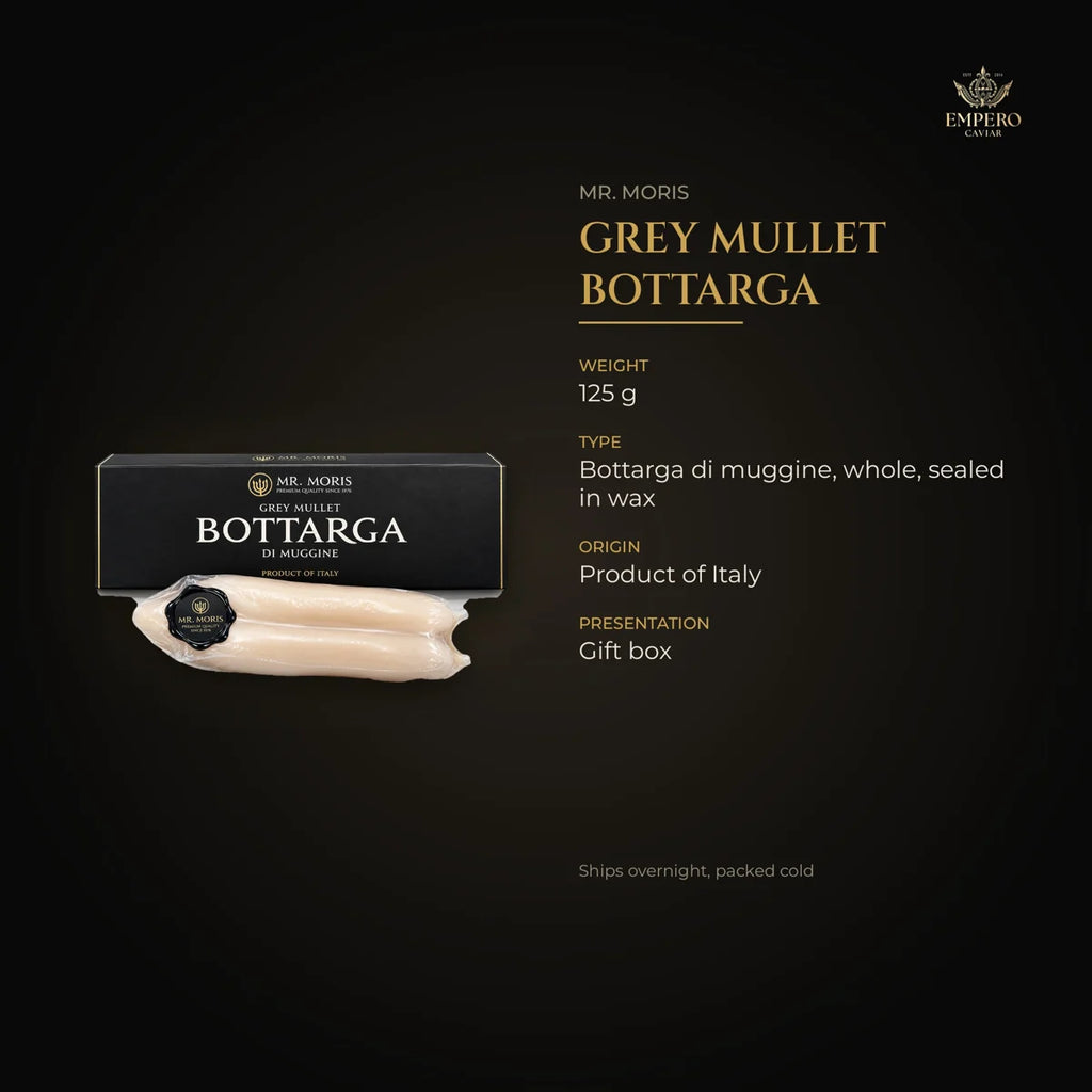 Grey mullet bottarga details – whole, sealed in wax, product of Italy