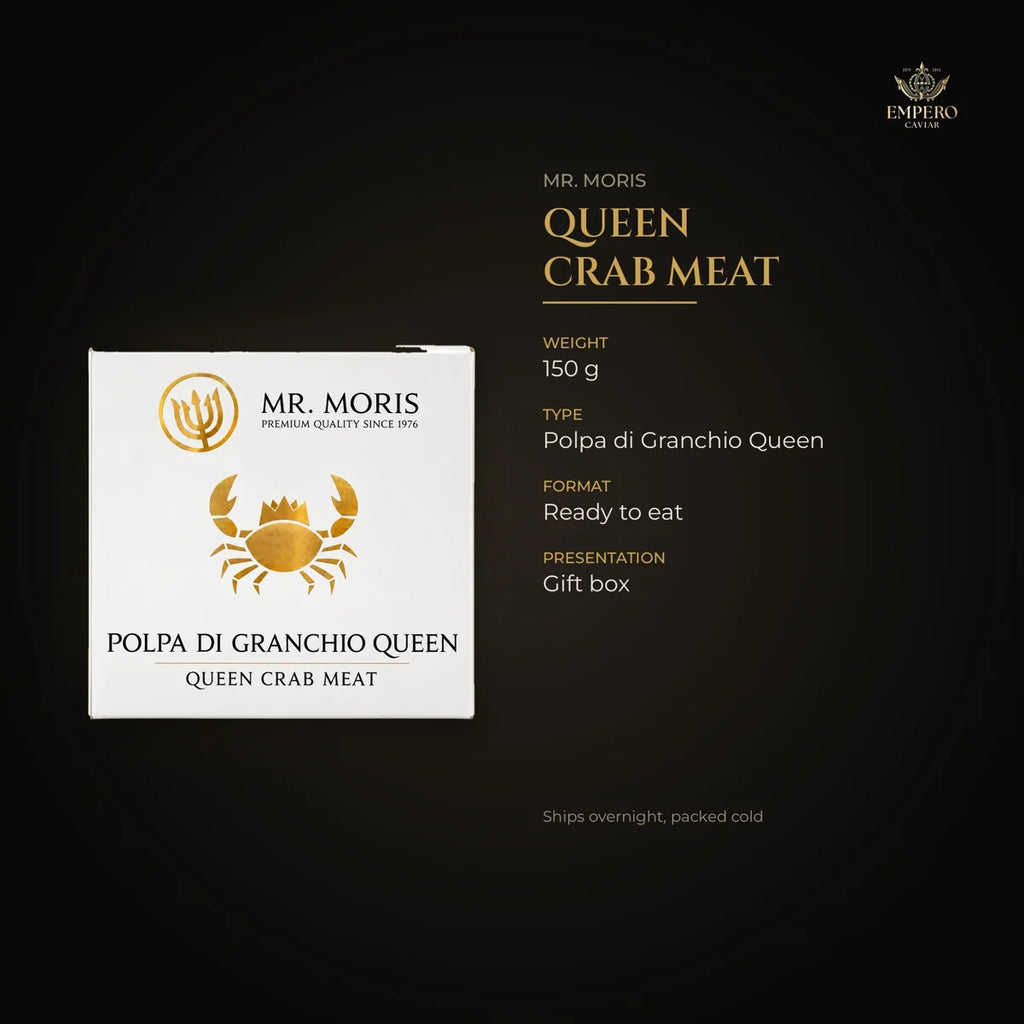 Queen crab meat details – polpa di granchio Queen, 150 g, gift box