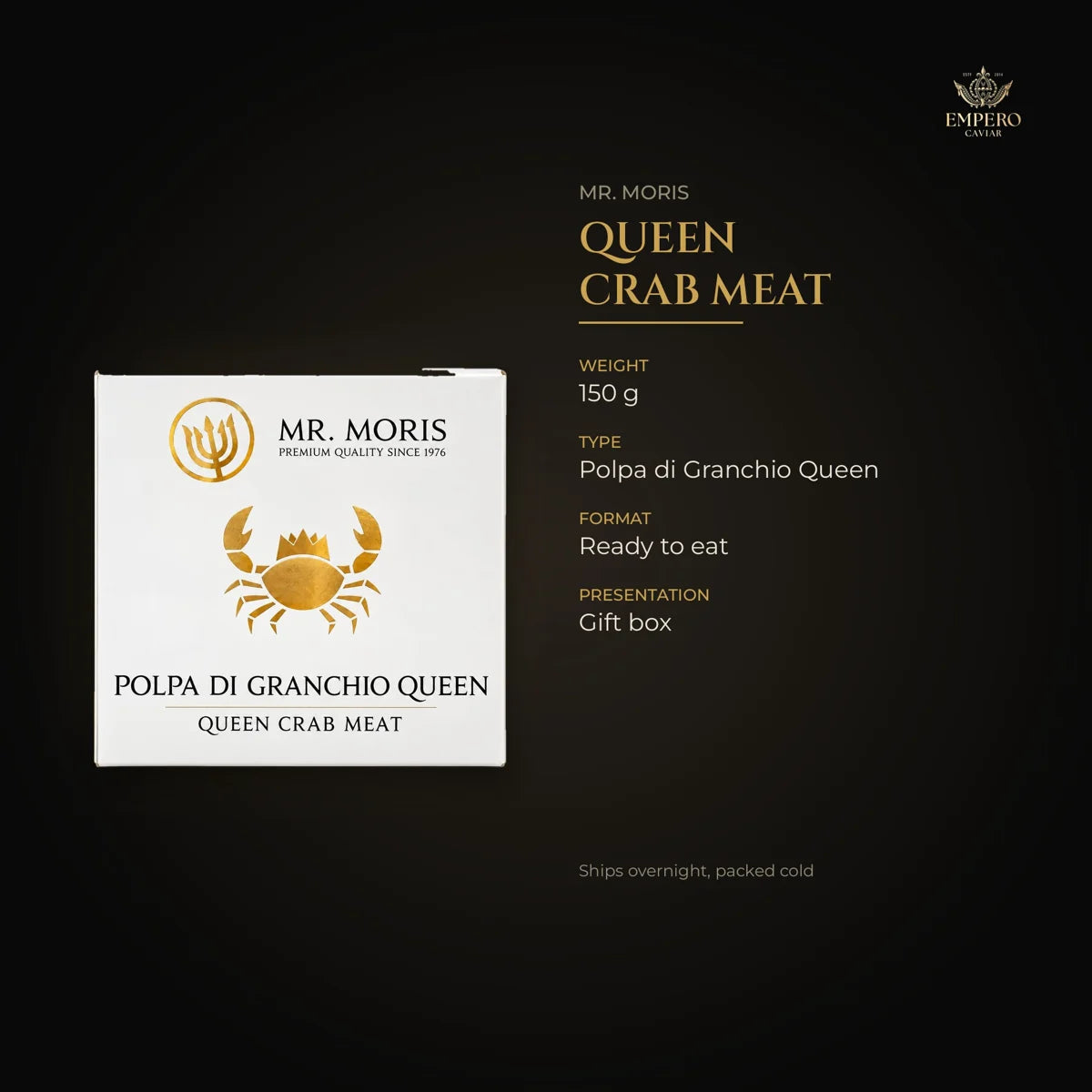 Queen crab meat details – polpa di granchio Queen, 150 g, gift box
