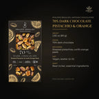 Pistachio orange dark chocolate details – bean to bar, vegan, kosher