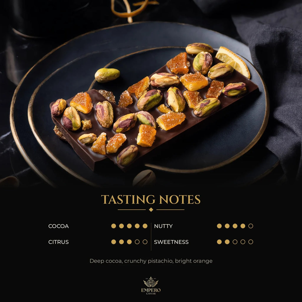 Dark chocolate with pistachios and orange – tasting notes