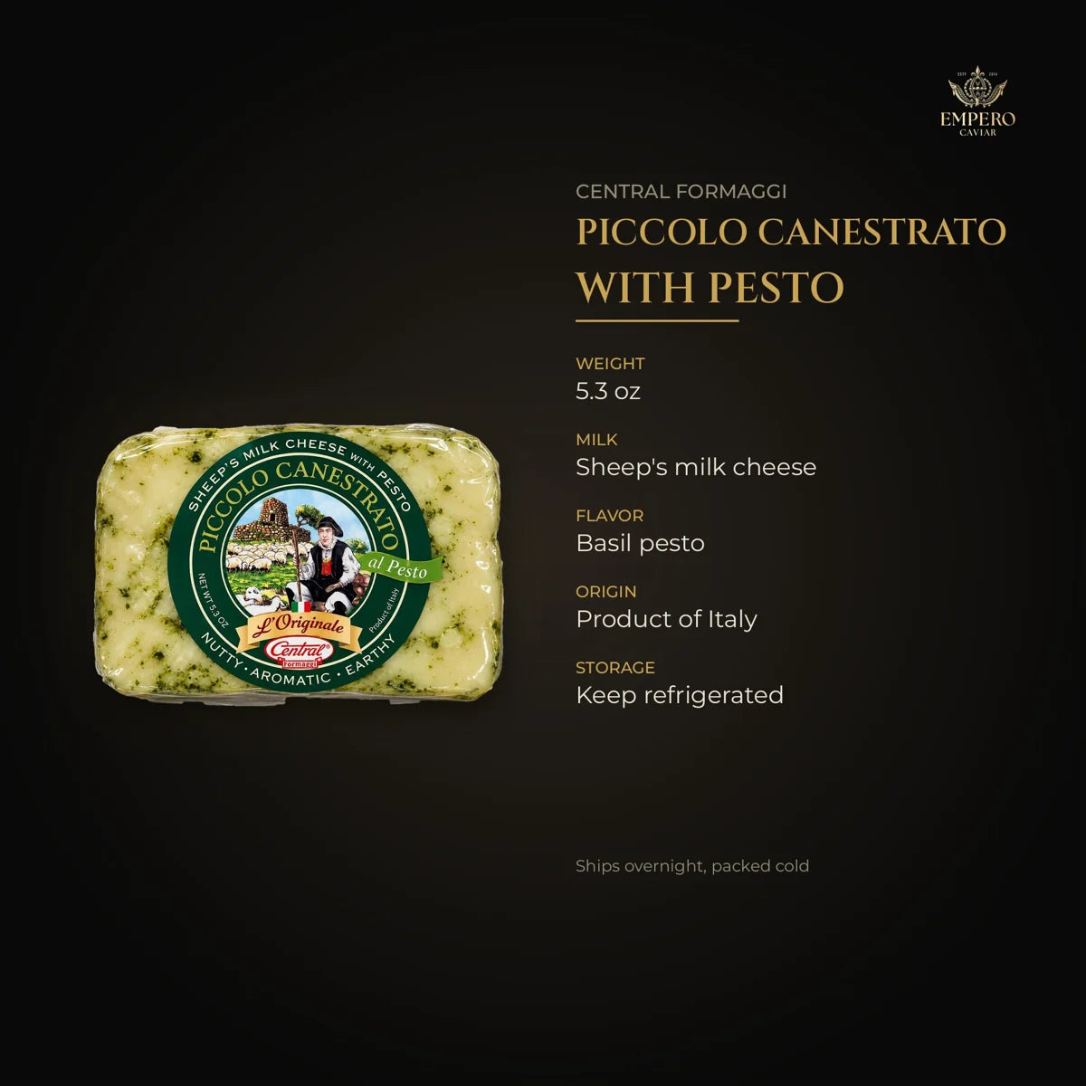 Pecorino with pesto details – sheep's milk, product of Italy