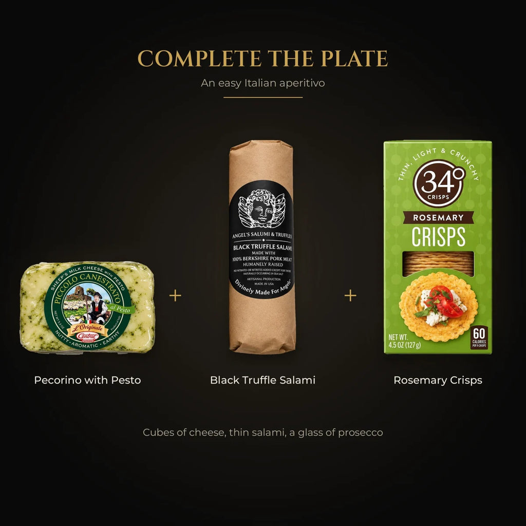 Italian snack board: pesto pecorino, black truffle salami and rosemary crisps
