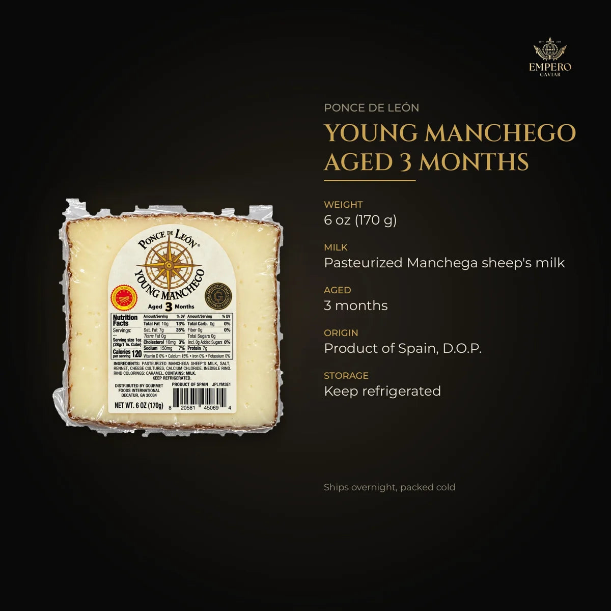 Young Manchego details – Manchega sheep's milk, product of Spain