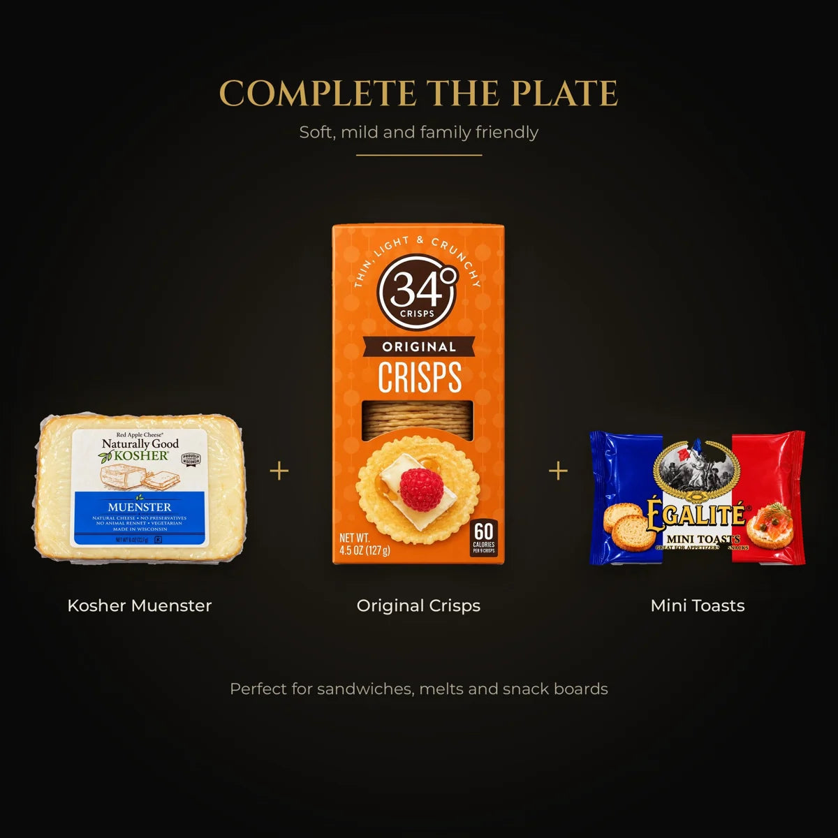 Muenster snack set: kosher Muenster, original crisps and mini toasts