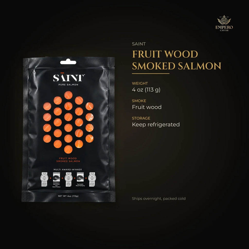 Saint fruit wood smoked salmon details – 4 oz, keep refrigerated