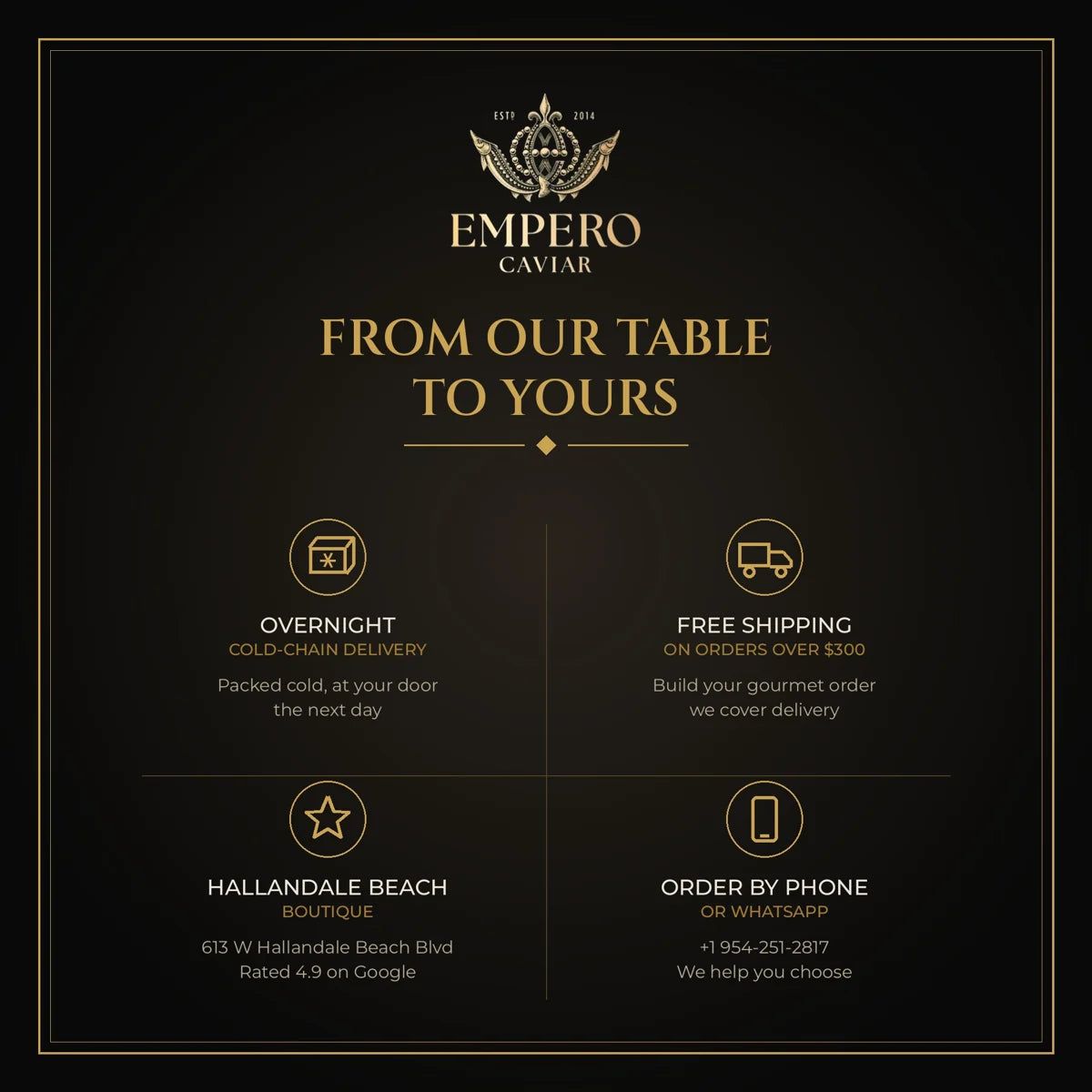 Empero Caviar cold-chain delivery from Hallandale Beach