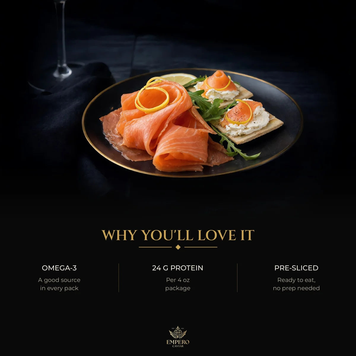 Citrus smoked salmon on crisps – omega-3, ready to eat