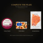 Classic caviar canapé set: crème fraîche, mini blinis and smoked salmon