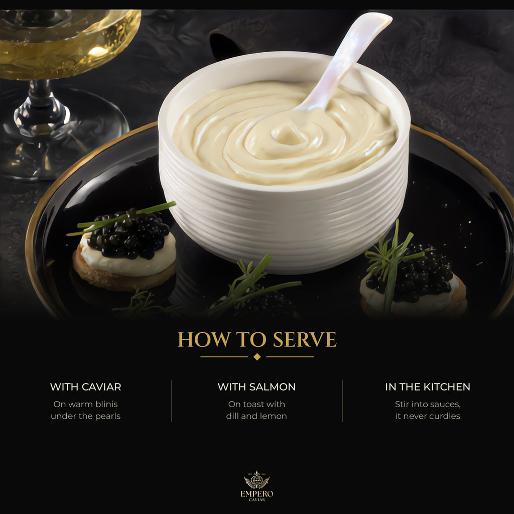 How to serve crème fraîche with caviar, salmon and in the kitchen