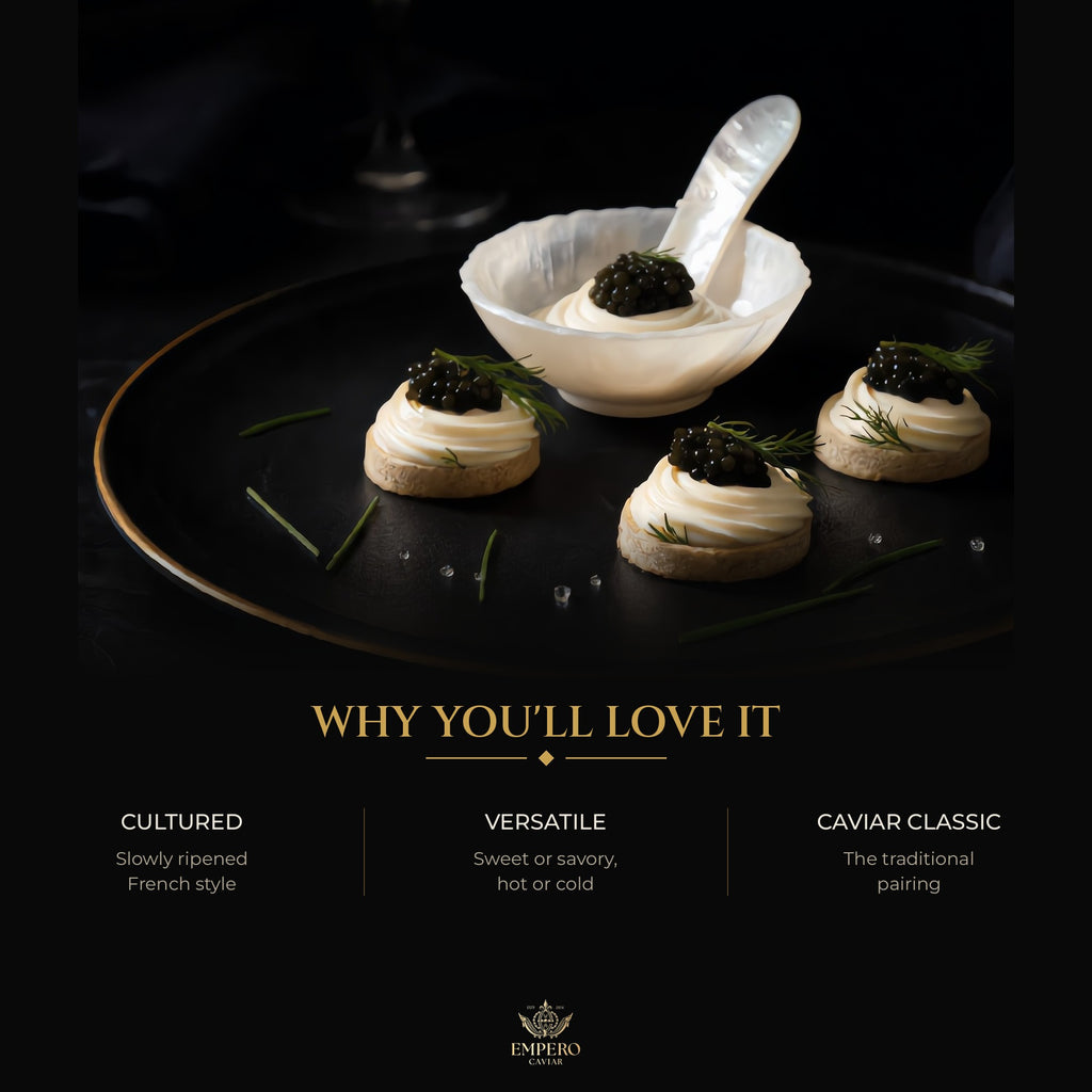 Crème fraîche and caviar canapés – the classic caviar pairing